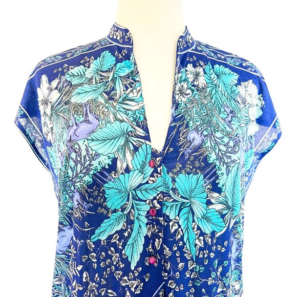 Vintage Italian Boho Floral Print Dress Blue Drop Waist Lightweight Size 4 - Picture 3 of 11